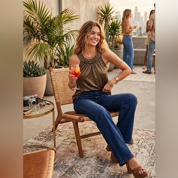 Vintage Havana Bronze Shimmer Sleeveless Top Y2K Metallic Glam Party Chic Small - Picture 8 of 11